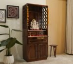 Daivik Sheesham Wood Home Temple with Brass Detailing (Teak Finish)
