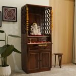 Daivik Sheesham Wood Home Temple with Brass Detailing (Teak Finish)