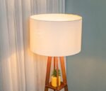 Kyren Wooden Floor Lamp With Shelves & Large Lampshade (White) - Image 3