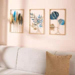 Gold Color Metal Wall Decor Leaf Wall Hanging Decoration, Set of 3 Metal Wall - Image 3