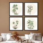 Jade Tropical Tree Artistic Set of 4 Wall Frame (Square, Black, 16x16 Inch, Matte Paper)