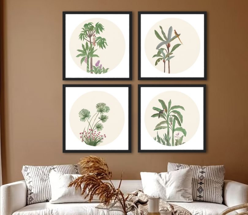rtfgng-810x702 Jade Tropical Tree Artistic Set of 4 Wall Frame (Square, Black, 16x16 Inch, Matte Paper) - Image 1